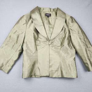Adrianna Papell Jacket Womens 12 Green Silk Blend Shawl Collar Dressy Formal